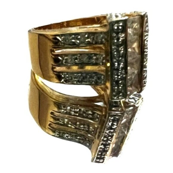 Diamond Embellished Baguette Gold Ring Sz 10 Womens Cubic Zirconia Gorgeous Dazz - Picture 8 of 9